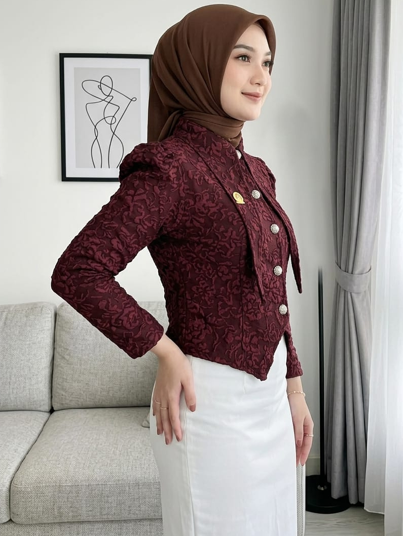 olshop mugfa baju atasan wanita terbaru Flower Blouse Long Sleeve - Blazer Wanita Korean Look - Atasan Wanita Kondangan Bussines Casual Trendy Motif Bunga