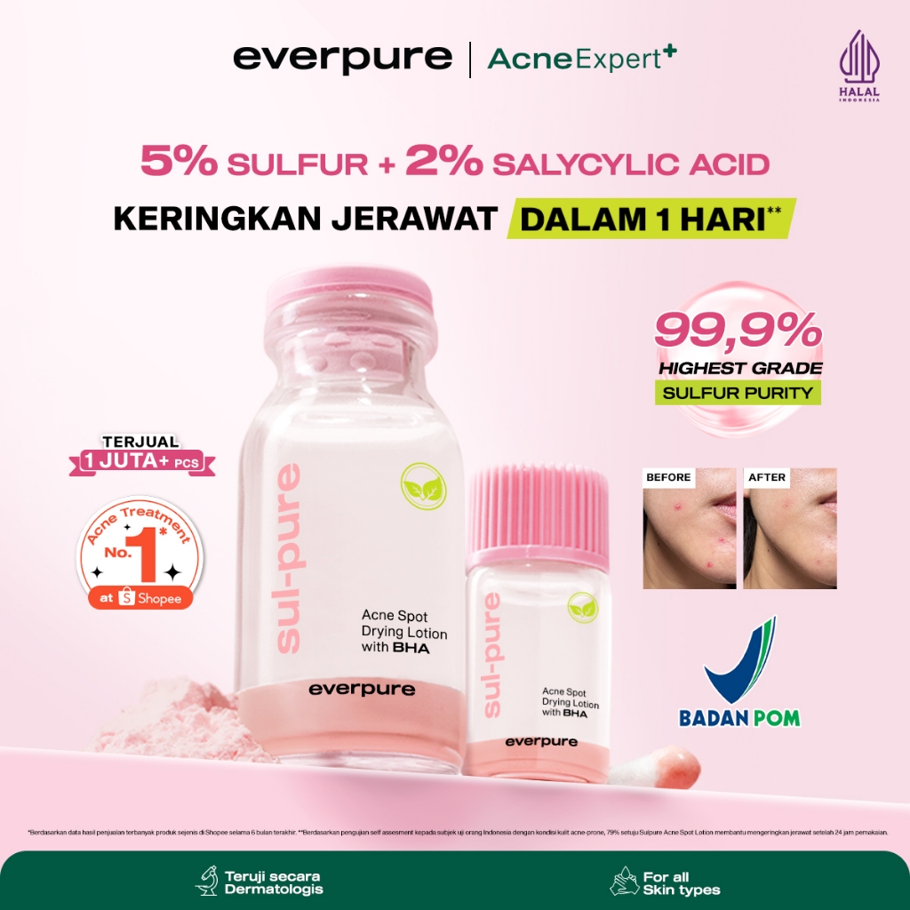 EVERPURE  Sulpure Acne Spot Drying Lotion with BHA - Obat Totol Mengeringkan Jerawat Dalam 1 Hari Dengan Sulfur & BHA BPOM 3ml, 10ml, 20ml