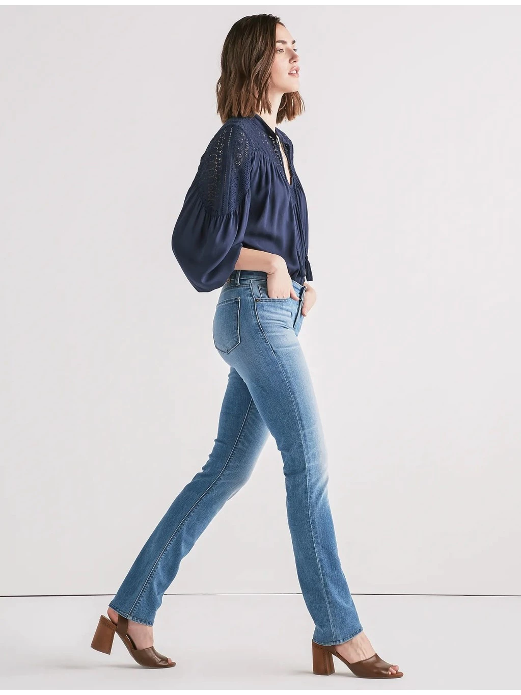 Celana Jins Wanita Bahan Denim Stretch LB Women's Ava Mid-Rise Straight Jeans - 3037