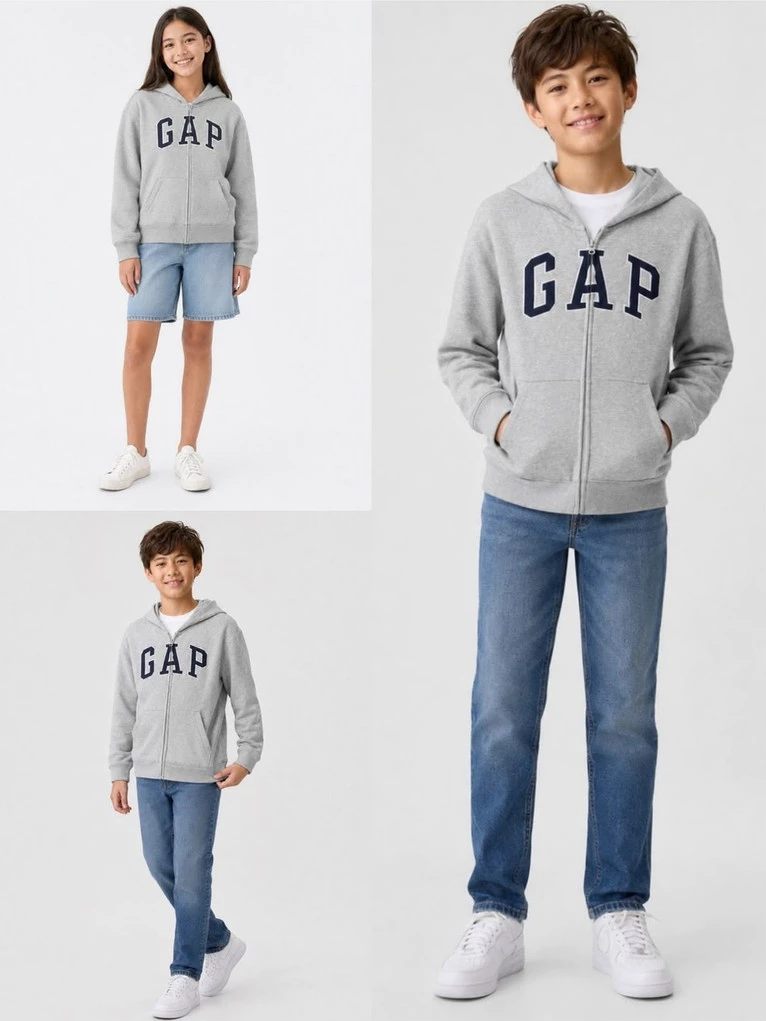 Jaket Hoodie Anak Cewe Cowo Junior GP Kids Relaxed Logo Zip Hoodie - 3049