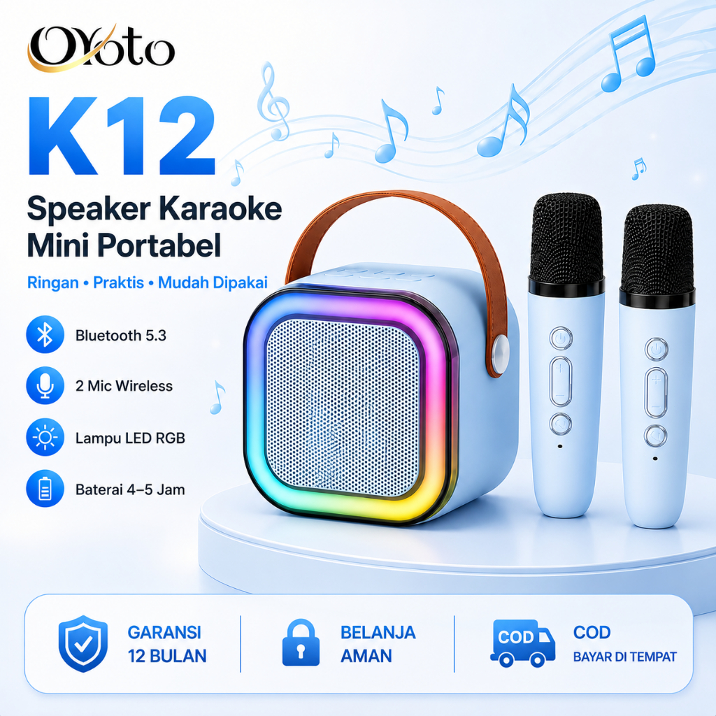 Speaker Bluetooth Mini K12 Bass Keren Karaoke With 2mic Baterai Tahan Lama Support TF Card Portable Speaker