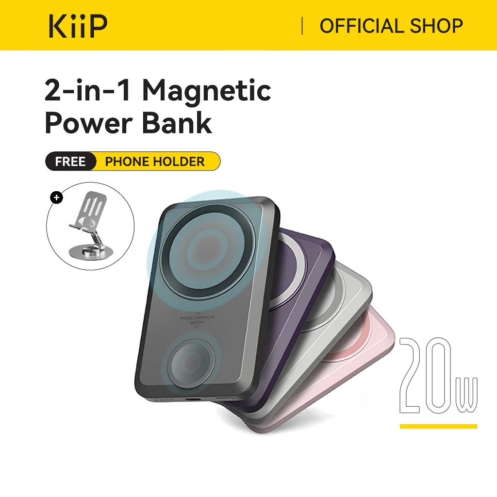 KiiP Wireless EW31 2in1 Power Bank Wireless Magnetic Powerbank Iwatch 10000 mAh Type C PD Fast Charging - foto 1