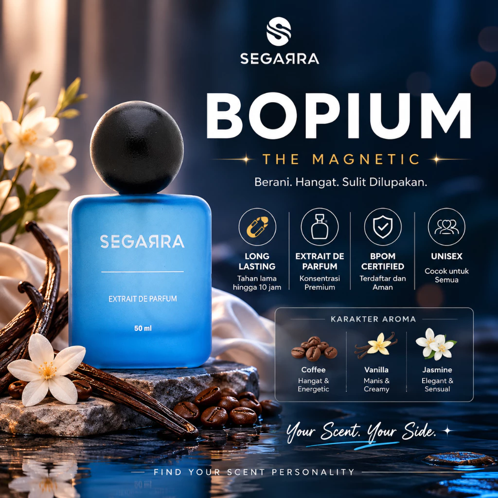 Bopium By Segarra | The Magnetic | Extrait de Parfum | Aroma Sweet Gourmand Vanilla Coffee BPOM Tahan Lama
