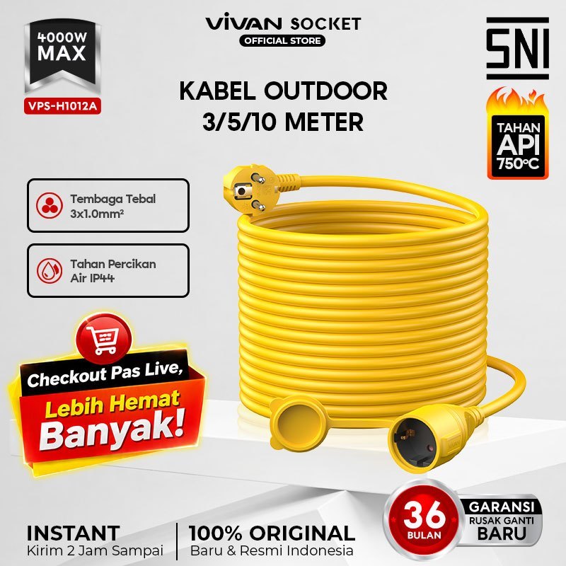 [Anti Benturan] VIVAN Kabel Sambungan Multi Fungsi 3M/5M/10M SNI Anti Pecah Safety Socket Tahan Api 750 Derajat Stop Kontak Outdoor Super Kuat Tahan Air IP44  Extension Cord Extra-long Cabel Colokan Kabel Kerja Bengkel Heavy Duty EV Charger