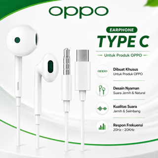 Headset Earphone OPPO Kabel Type C / Jack 3.5mm Stereo Bass Jernih Mic Handsfree Nyaman