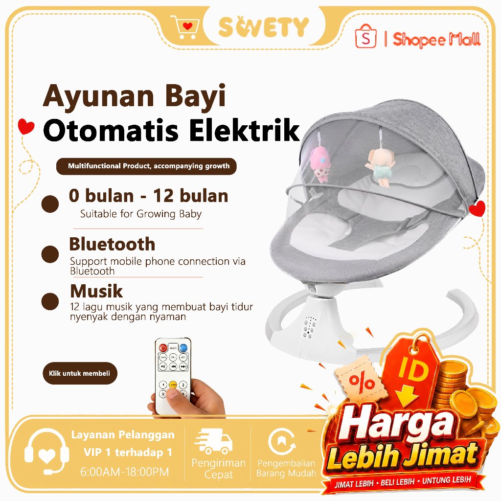 [Garansi 30 hari]SWETY Ayunan Bayi Otomatis Elektrik Lipat Baby Swing-baby bouncer electric