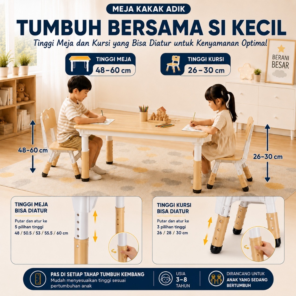 detail kenyamanan kursi dan permukaan serbaguna set meja kursi anak