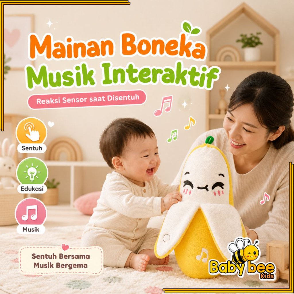 Mainan Boneka Pisang Musik Lucu Sentuh Bersuara Mainan Edukasi Anak 3 in 1 Viral Boneka Sensorik Lampu Seru Interaktif Bayi Belajar Bermain Clay Slime Gantungan Tas