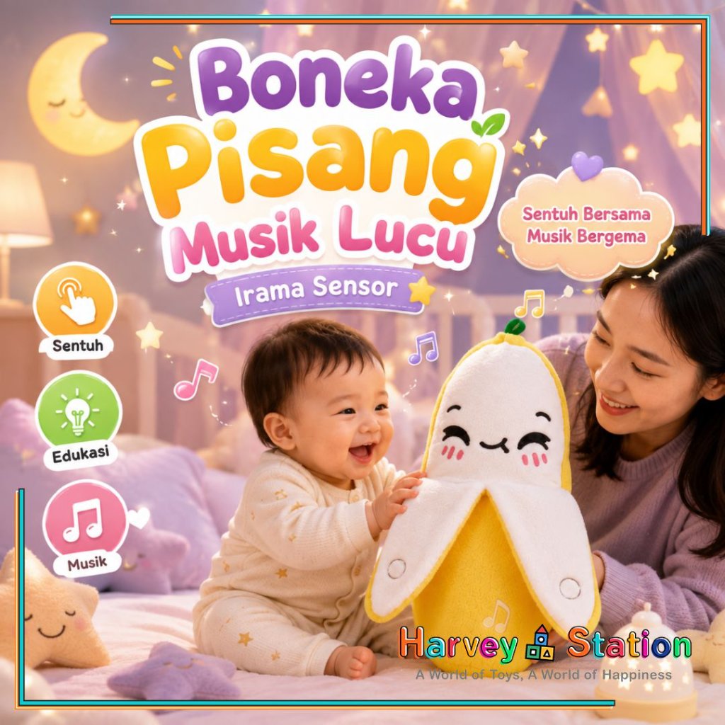 Mainan Boneka Pisang Musik Lucu Sentuh Bersuara Mainan Edukasi Anak 3 in 1 Viral Boneka Sensorik Lampu Seru Interaktif Bayi Belajar Bermain Clay Slime Gantungan Tas