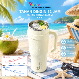 VOOVA Tumbler Stainless 304 1250ml Desain Minimalis Elegan, Botol Minum Besar Portable Anti Bocor, Thermos Tahan Panas Dingin 24 Jam Dengan Sedotan, Cocok untuk Minum Kopi, Sekolah & Penggunaan Sehari-Hari,BPA free