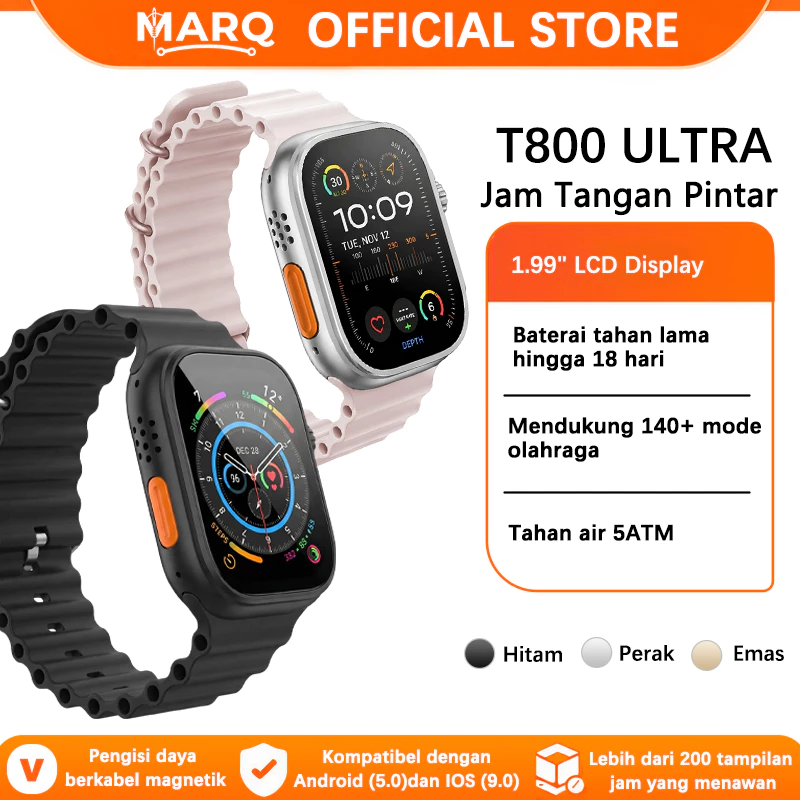 MARQ T800 ULTRA Jam Tangan Pintar Layar 1.99 Inch, Panggilan Bluetooth, 140+ Mode Olahraga, Tahan Air 5ATM, Baterai Tahan Lama Untuk Olahraga Pria Wanita