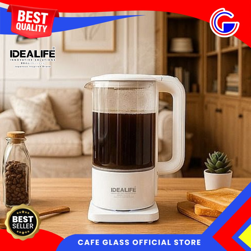 Teko Listrik Kettle Kaca Idealife Original 1L - Masak Air Mendidih Auto Off Stainless Heating