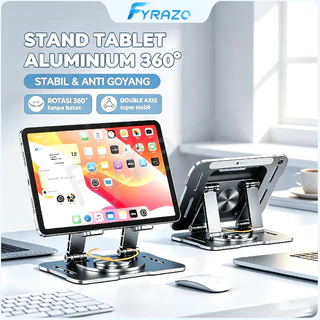 Dudukan Tablet Aluminium 360 Derajat Rotasi Lipat Penyimpanan Meja Adjustable Anti‑Goyang Silikon Area Besar Anti Slip Kuat Portable Universal Holder untuk Tablet HP Kerja Belajar Netflix