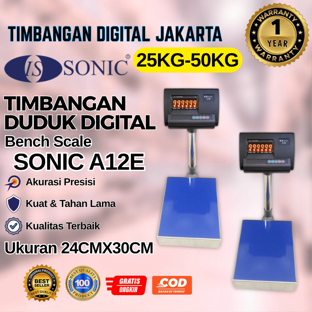 Jual Bench Scale SONIC A12E Cap 25Kg - 50Kg / Timbangan Duduk Digital ...