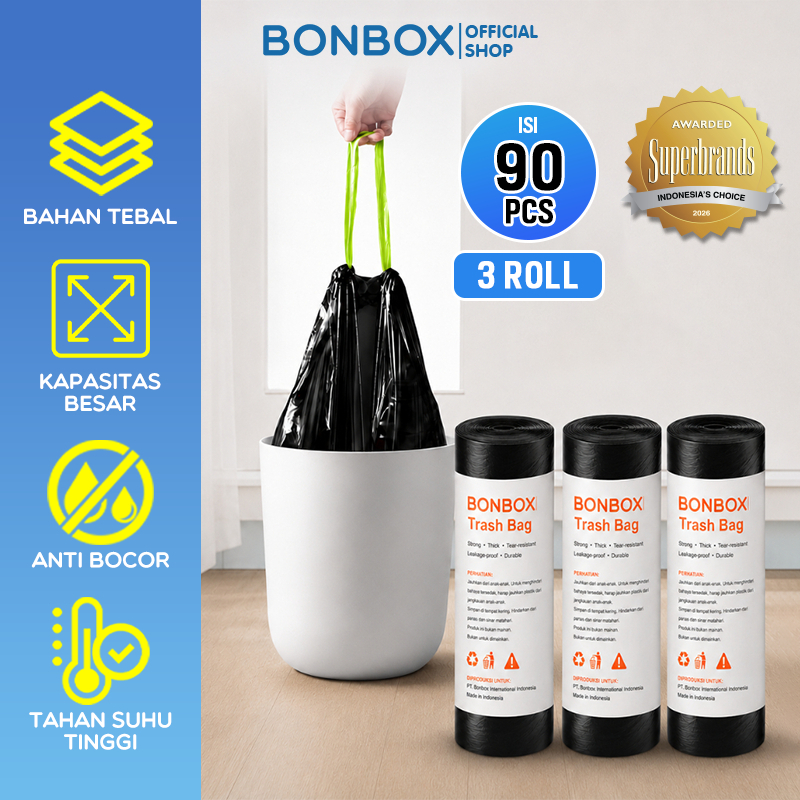 [SIAP KIRIM 90 PCS 3 IN 1] BONBOX PREMIUM Plastik Sampah 30 PCS Kantong Plastik Sampah Besar Ukuran 45 x 50 cm Hitam Kemasan Ekonomis Super Hemat Roll Hitam Trash Bag Anti Bocor BCT3704