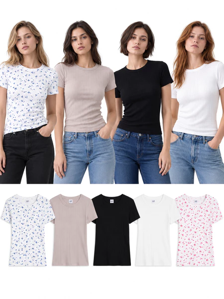 GP Essential Ribbed Pointelle Crewneck T-Shirt - Kaos Lengan Pendek Rib Adem Bertekstur - 3318
