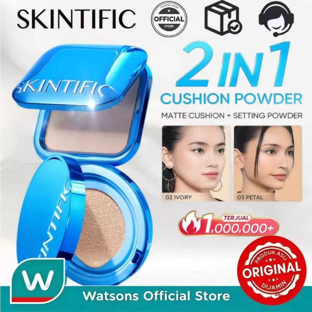 SKINTIFIC 2in1 Cushion+Powder 2pcs Paket Makeup Set | Perfect Stay Velvet Matte Cushion 11ml + Ultra Cover Powder Foundation 9g