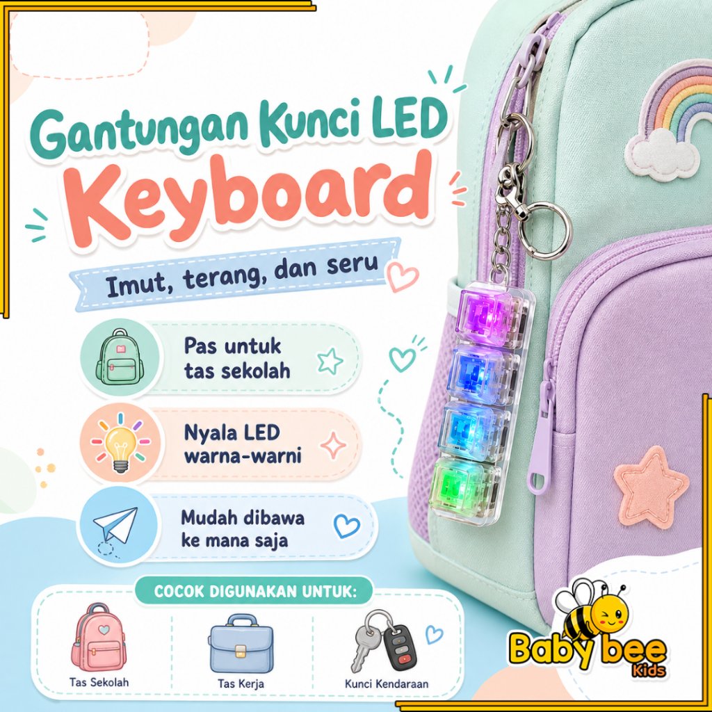 Mainan Gantungan Kunci Keyboard Cliker Fidget LED  Keychain Bercahaya Tombol Anti stress Lucu Aksesoris Mini Tas Ransel Gantungan Handphone Botol Minum Puzzle Hadiah Sovenir Edukasi Anak