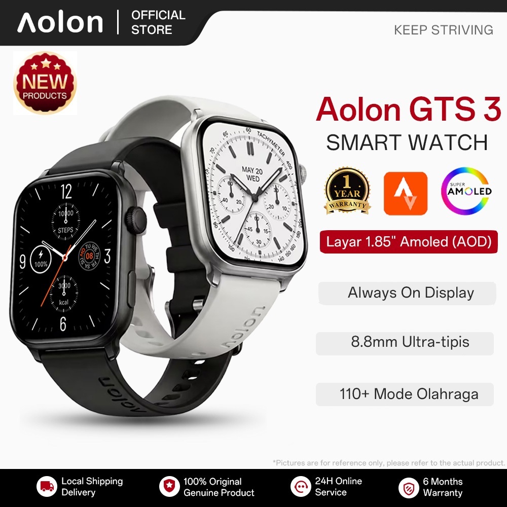 [Hot selling] Aolon GTS 3 Smartwatch Original 41mm Amoled Layar Tahan Gores AOD Ultra-thin Pemantauan detak jantung Whatsapp GTS3 Bluetooth Telepon Detak 110+ Mode Olahraga Smartwatch Pria