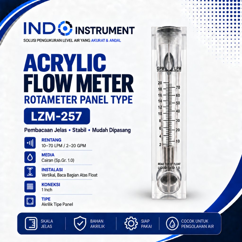 Jual Flow Meter Air 10-70 LPM 2-20 GPM Rotameter Acrylic 1 Inch ...
