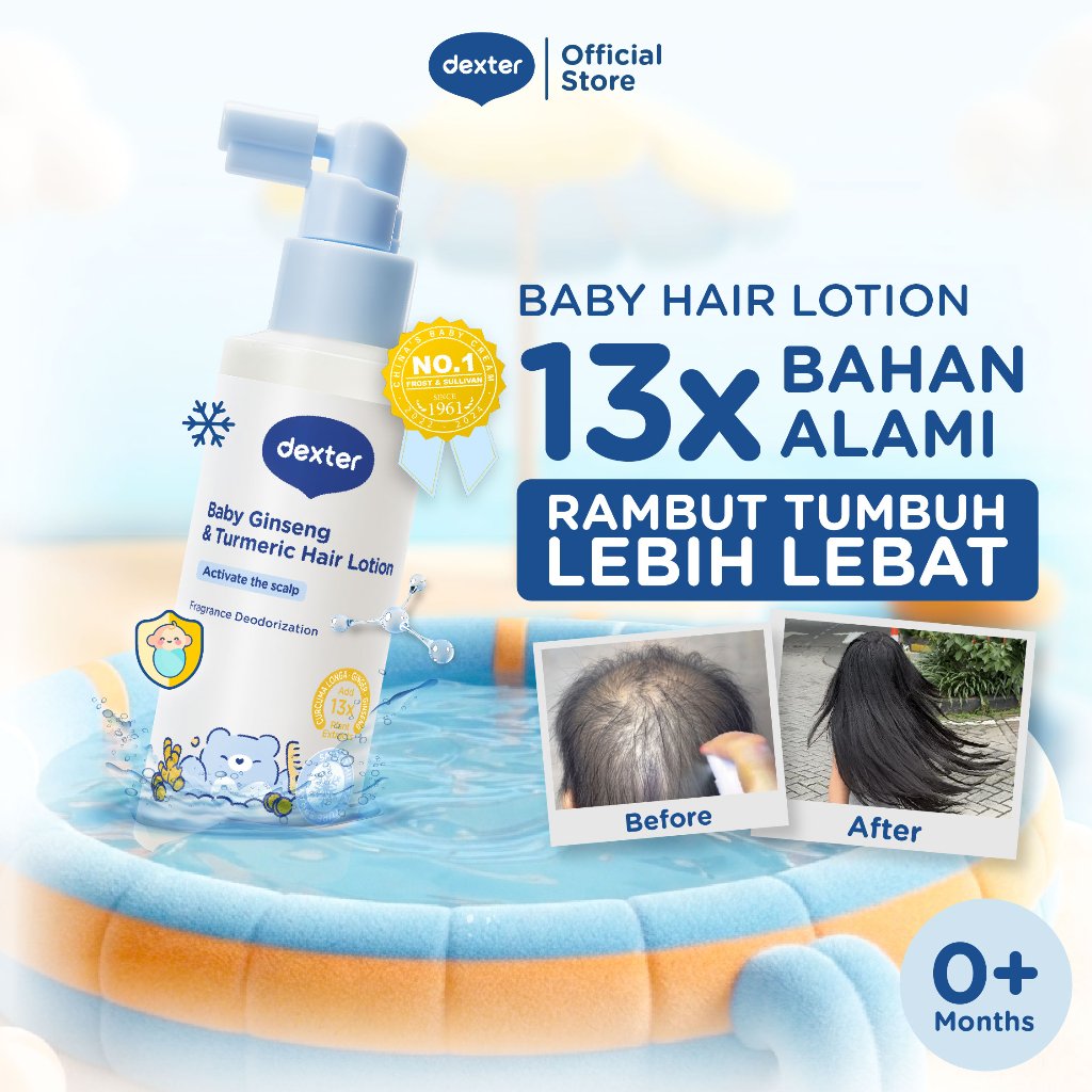 [SPECIAL PRICE] Dexter Baby Ginseng & Turmeric Hair Lotion 100gr | Penumbuh Rambut Bayi | Menutrisi Akar Rambut Bayi dari Ekstrak Kunyit dan Ginseng | Cocok untuk Bayi Newborn dan Anak | Hypoallergenic Tested |