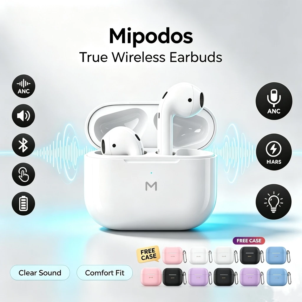 Free Premium Silicone Softcase with TWS ANC Pods Pro 2 / TWS Pods Pro 3 / Pods Gen4 Earphone bluetooth headset iP +  Hook for Pods Gen 4 Pods 3 Pods iPhone Pods Pro Pods Gen 2