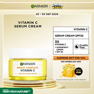 GARNIER Bright Complete Vitamin C Tone Up Day Cream Moisturizer Krim Siang Mencerahkan SPF 36 PA +++ 50 ml Brightening Serum Glowing Skincare - Krim Siang Pelembab Wajah Pemutih Wajah Toner Hand Cream Moisturizer Skin Barrier