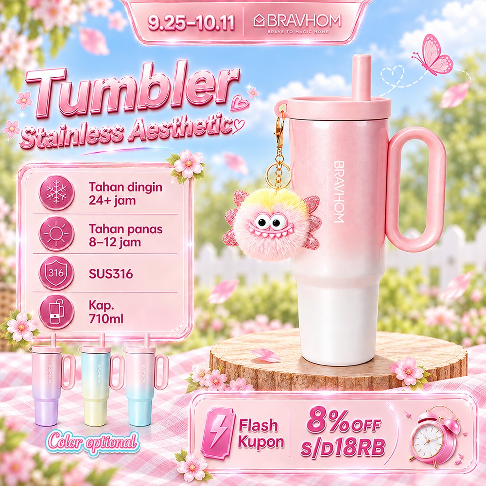 BRAVHOM Tumbler Tahan Panas Dingin 24 Jam SUS316 710ml Besar Tumbler Stainless Olahraga BT09