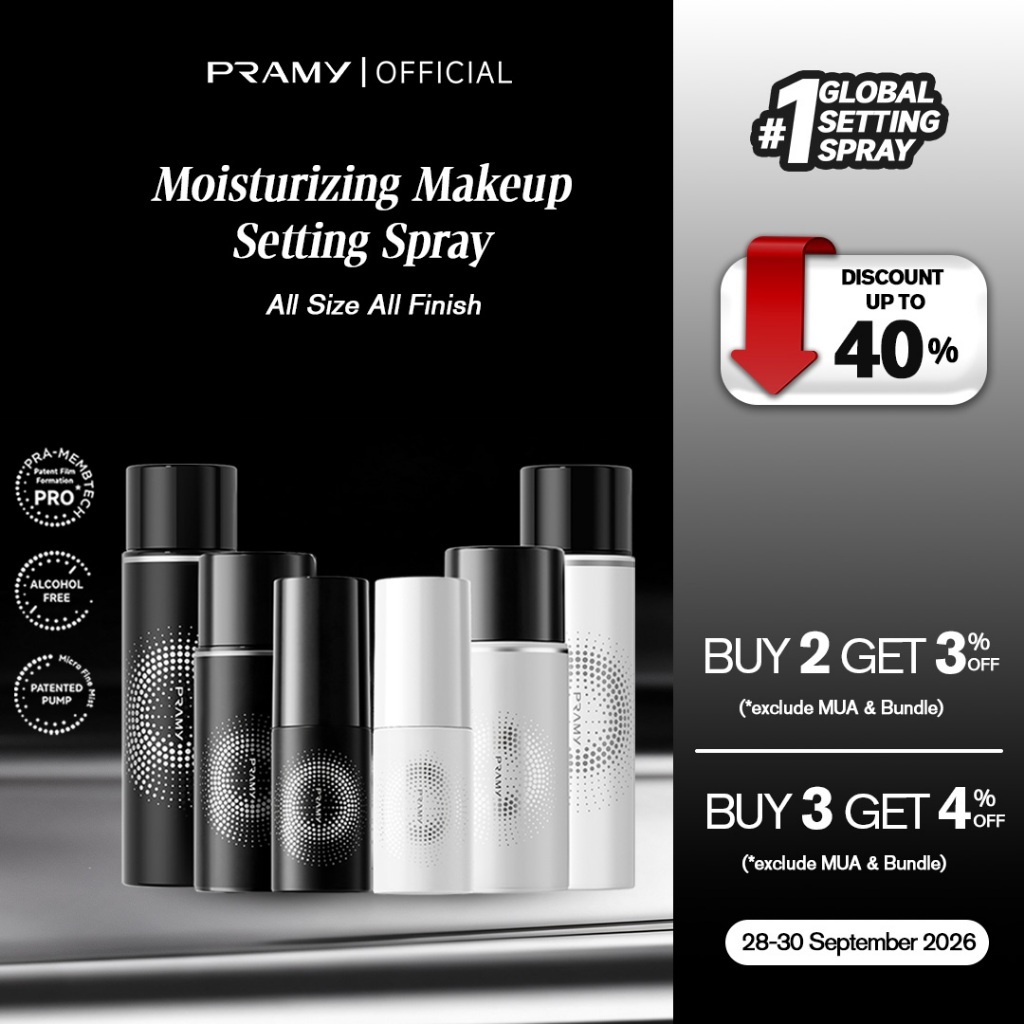 Pramy Moisturizing Setting Spray  | Matte Finish | Dewy Finish – All Size | Long Lasting Makeup Hingga 12 Jam | Moisturizing Flawless Micro Fine Mist |  Melembabkan Kulit dan Mengontrol Minyak Berlebih