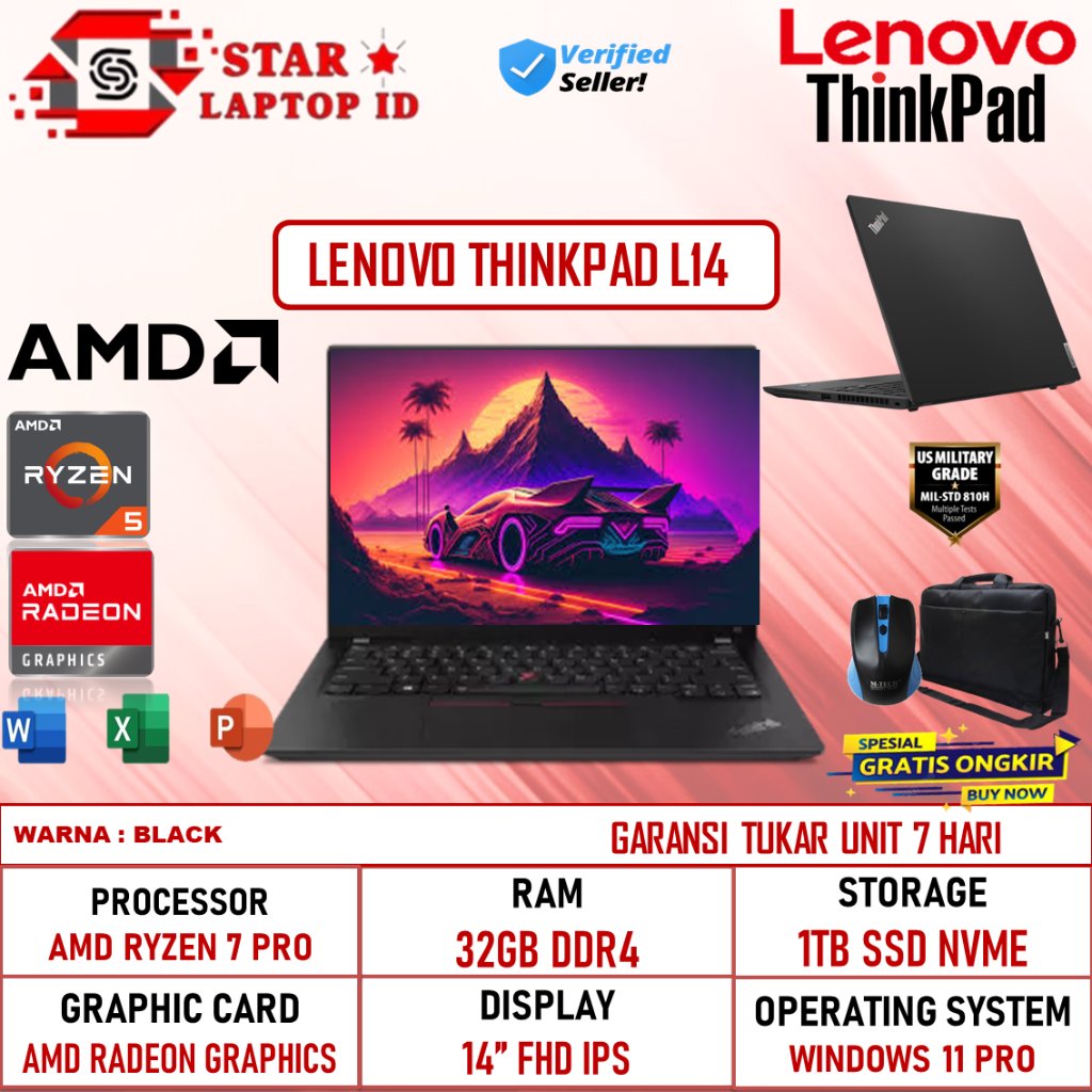 Lenovo Thinkpad L14 RYZEN 7 PRO 4750U 32GB 1TB SSD AMD Radeon Vega 7 Full HD IPS Windows 11 Pro