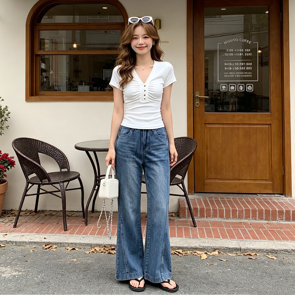 Ulady Longgar Flared Pants - Desain Kekinian High Waist Celana Lonceng Wanita Celana Jeans Panjang 210 foto 4