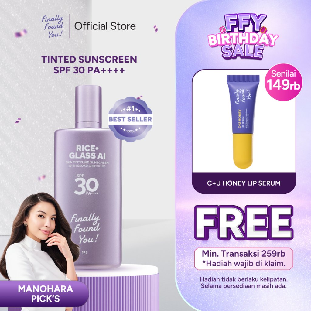 Finally Found You! RICE+ Glass AI Skin Tint Sunscreen with Broad Spectrum SPF 30 PA++++ | 2in1 Skin Tint & Tinted Sunscreen (Perlindungan & Perawatan Kulit)