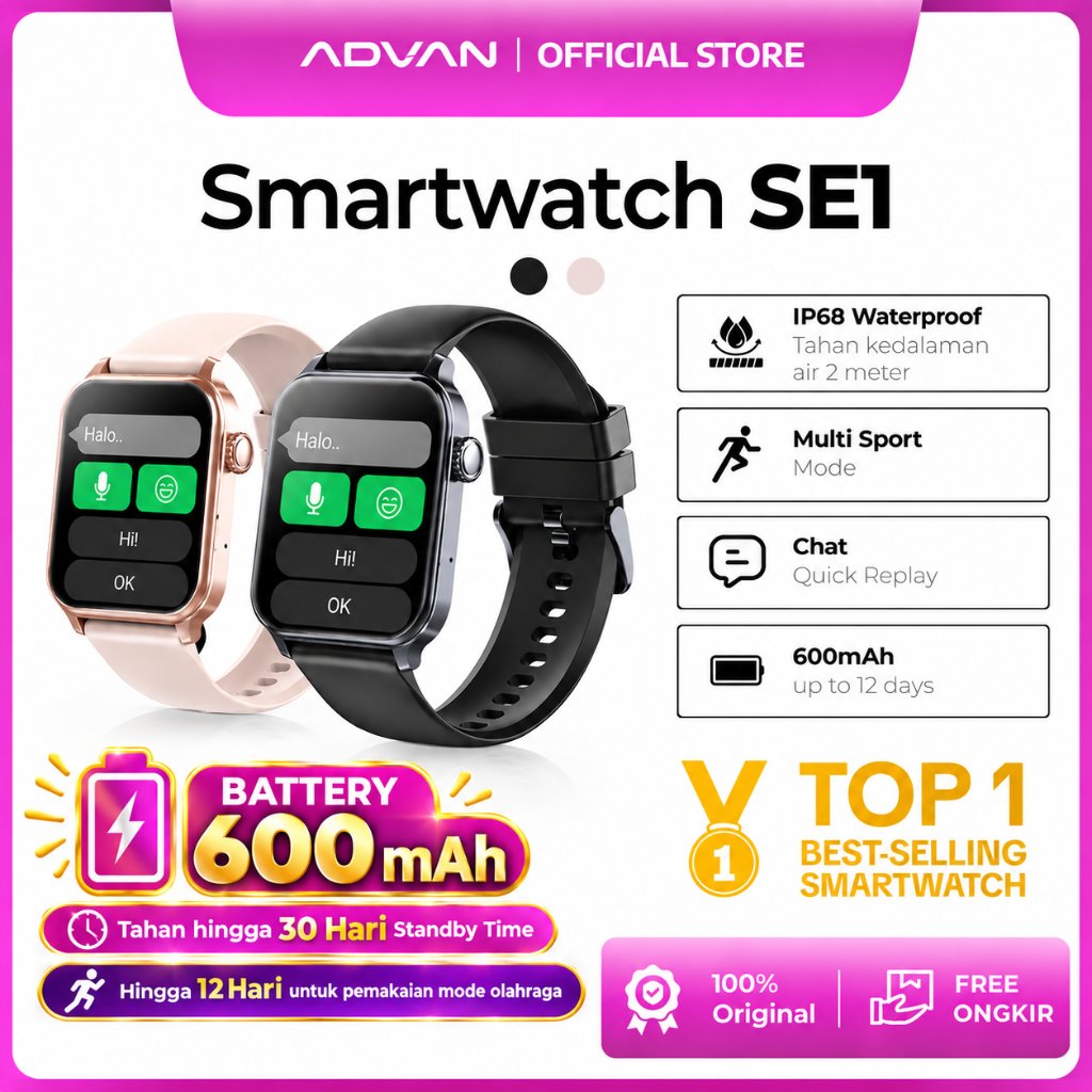 [Top 1 Best Selling] BISA BALAS PESAN - ADVAN Smartwatch SE1 | Whatsapp Quick Reply | Bluetooth Call | 100+ Sport Mode | Health Monitoring | Garansi Resmi 1 Tahun