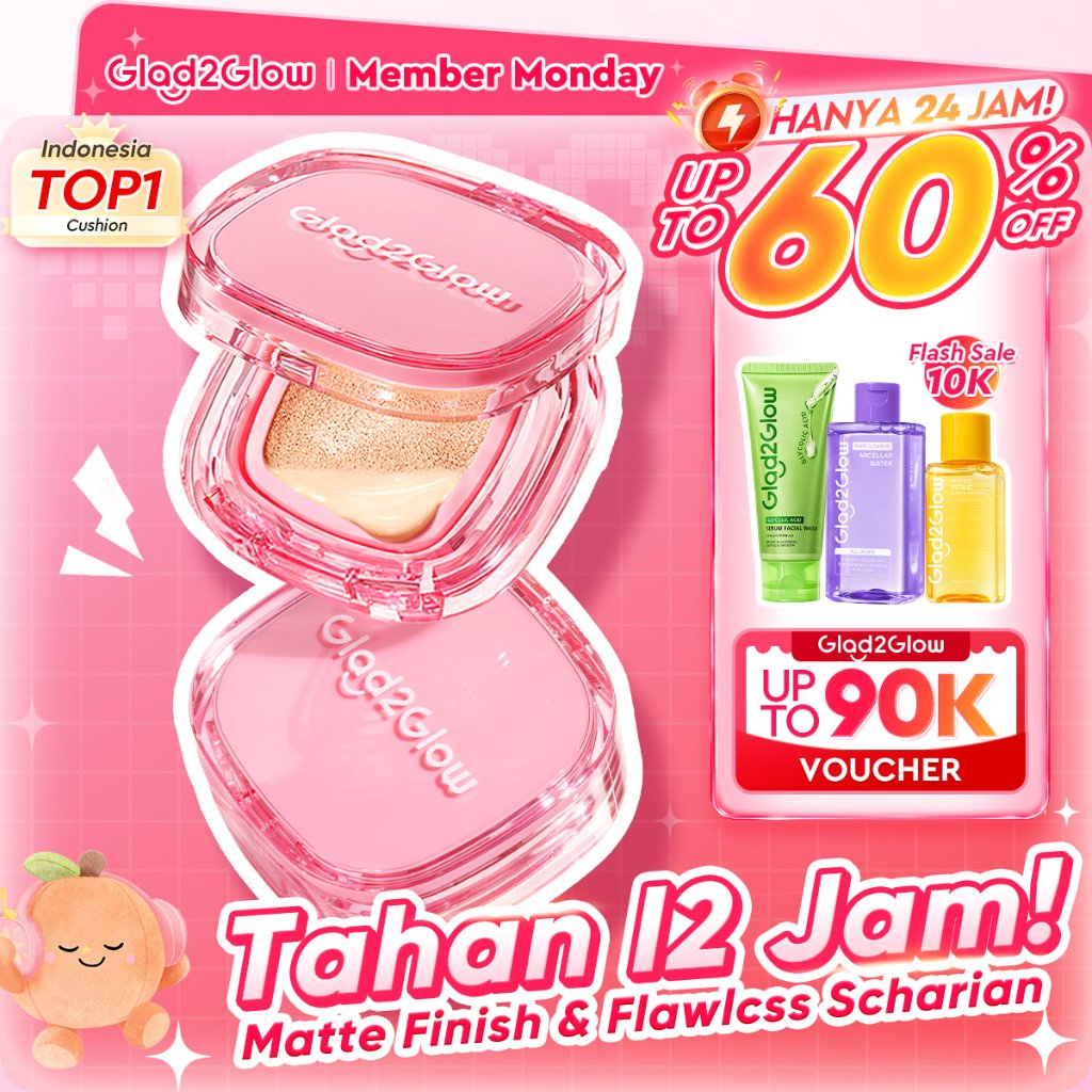 [HOT SALE!] Glad2Glow Perfect Cover Cushion Foundation Natural Glowing Finish Tahan 12H Waterproof Oil Control Oily Skin