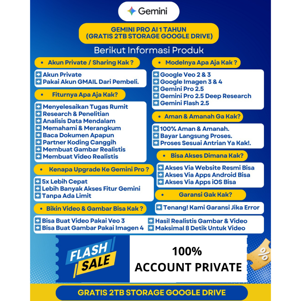 Jual GEMINI AI PRO 15 BULAN | 1 TAHUN | GDRIVE 2TB | VEO 3 | PRIVATE ...