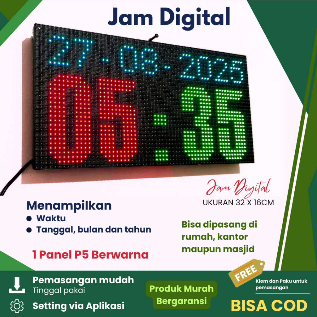 Jual Jam Dinding Digital Led Berwarna 1 Panel P5 | Shopee Indonesia