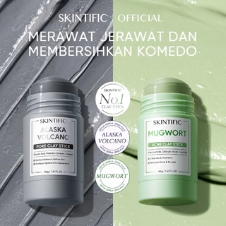 SKINTIFIC - Mugwort Acne Clay Stick + Alaska Clay Stick | Clay Stick Combo Masker Wajah Komedo Acner Eksfoliasi Wajah Glowing Kecantikan Skincare Niacinamide Salicylic Acid Ceramide Centella Glycolic Acid Probiotic Complex