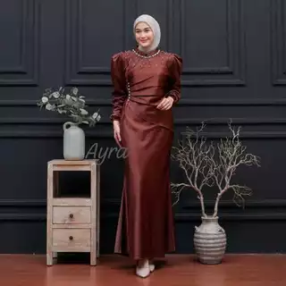 Vina Dress Spesial Warna Burgundy / Dress Kondangan Bridesmaind Dres Wanita Model Duyung, Satin Premium Payet Elegan