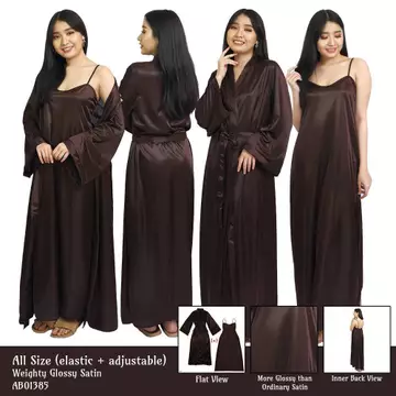 FOLVA Kimono Set Baju Tidur Satin 1385KGSET Coklat All Size