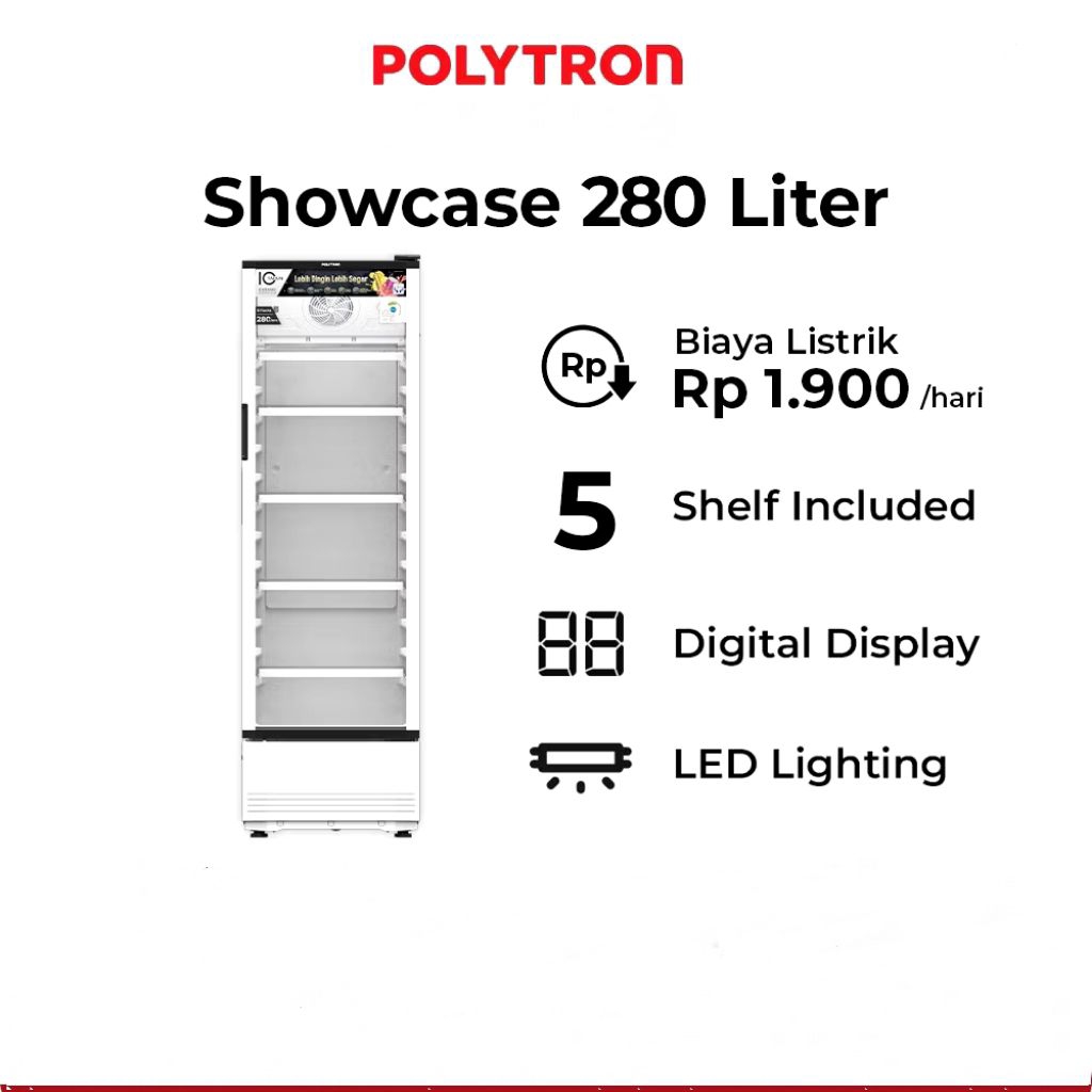 Jual POLYTRON Showcase Fastcool 5 Rak & 4 Rak 280 Liter SCN-280 / SCN ...