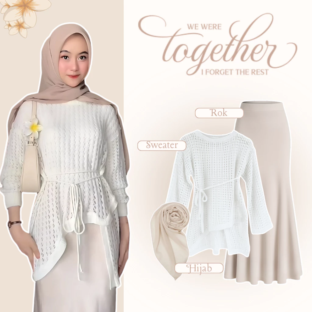 One Set Outfit Remaja 3in1 ( Yuruma Sweater - Rok Duyung - Hijab ) Setelan Wanita Kekinian - MM115N