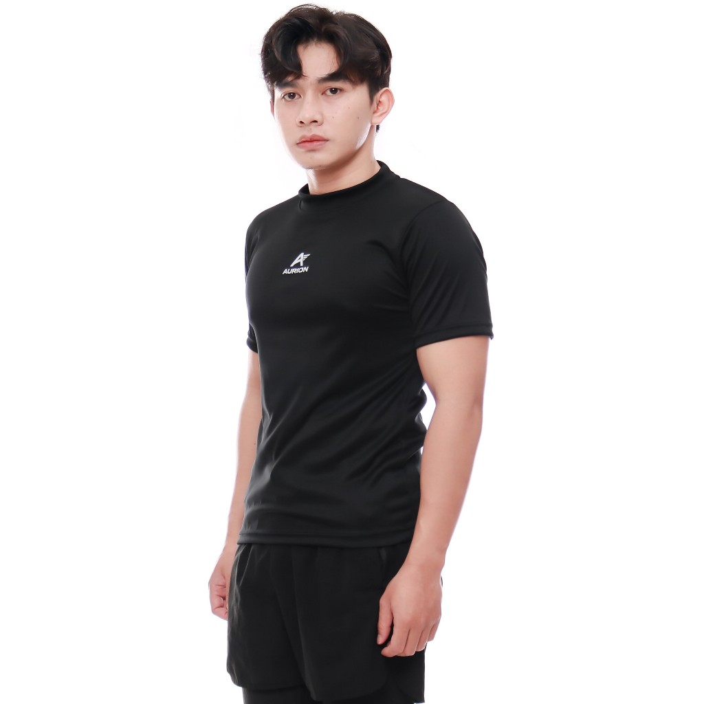 AURION Kaos Manset Baselayer Lengan Pendek Atasan Olahraga Sepakbola Futsal Lari Gym