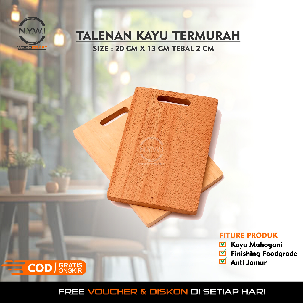 Jual ( TERMURAH ) Talenan Kayu Mahoni 20x13x2 cm Minimalis Anti Jamur ...