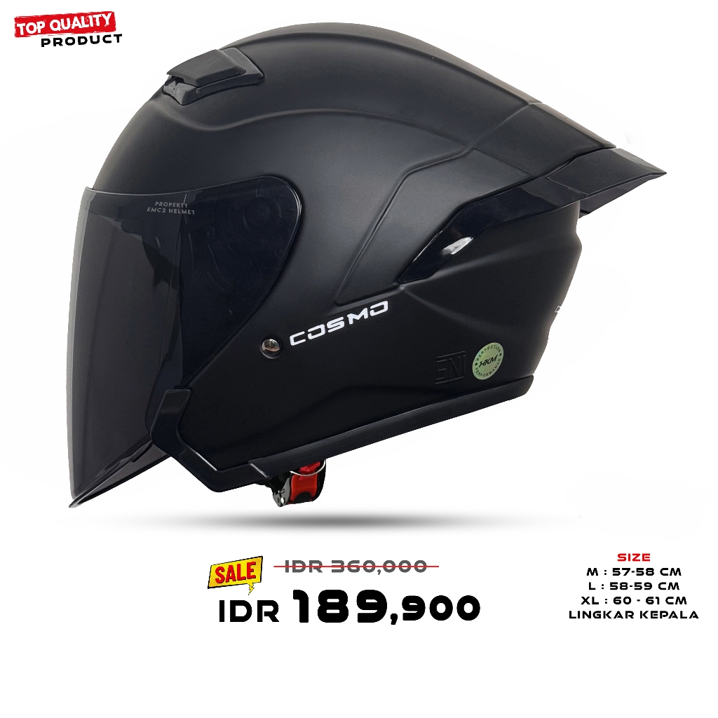 Jual MLA Cosmo Hitam Dof | Helm Half Face Untuk Pria Dan Wanita Dewasa ...