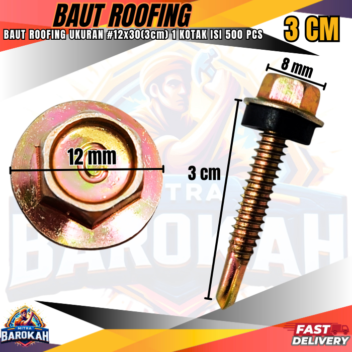 Jual Baut Roofing Baja Ringan 12x30 1 KOTAK ISI 500 PCS / Baut Atap ...
