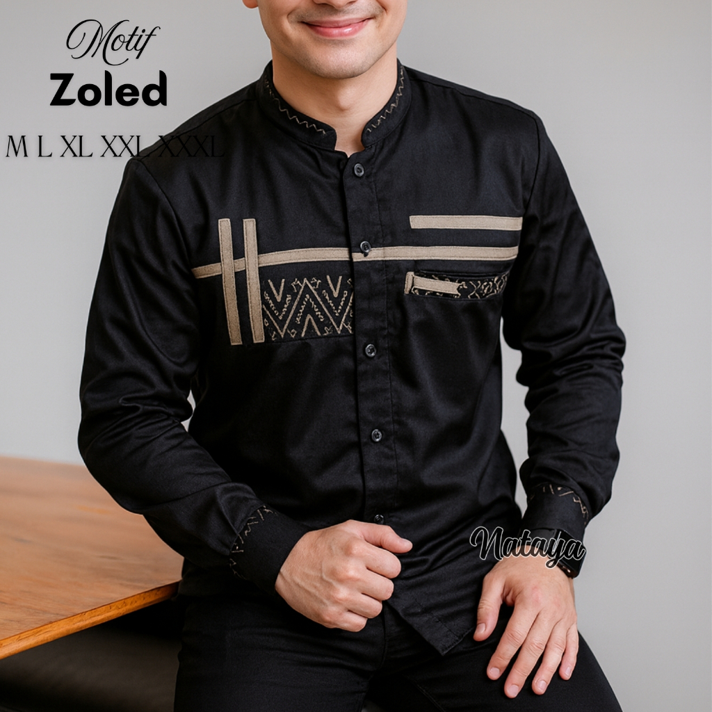 Jual Baju Koko Pria Koko Lengan Panjang Motif Zoled Bahan Katun Toyobo ...