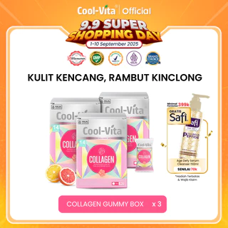 Coolvita 3 Box Collagen Gummy Isi 42 - Suplemen Kolagen Rasa Jeruk Bali & Lemon untuk Membantu Mengembalikan Warna Kulit Natural