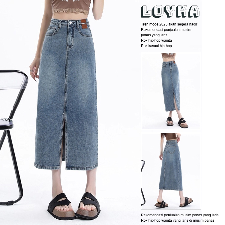 Jual Loyka Highwaist Rok Jeans Span Belah Tengah 7/8 - Rok Jeans Wanita ...