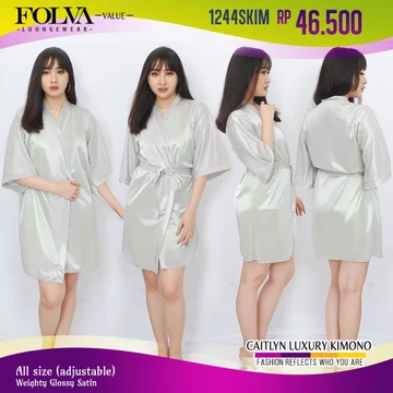 FOLVA Baju Tidur Piyama Wanita Kimono Bridesmaid Robe Satin All Size