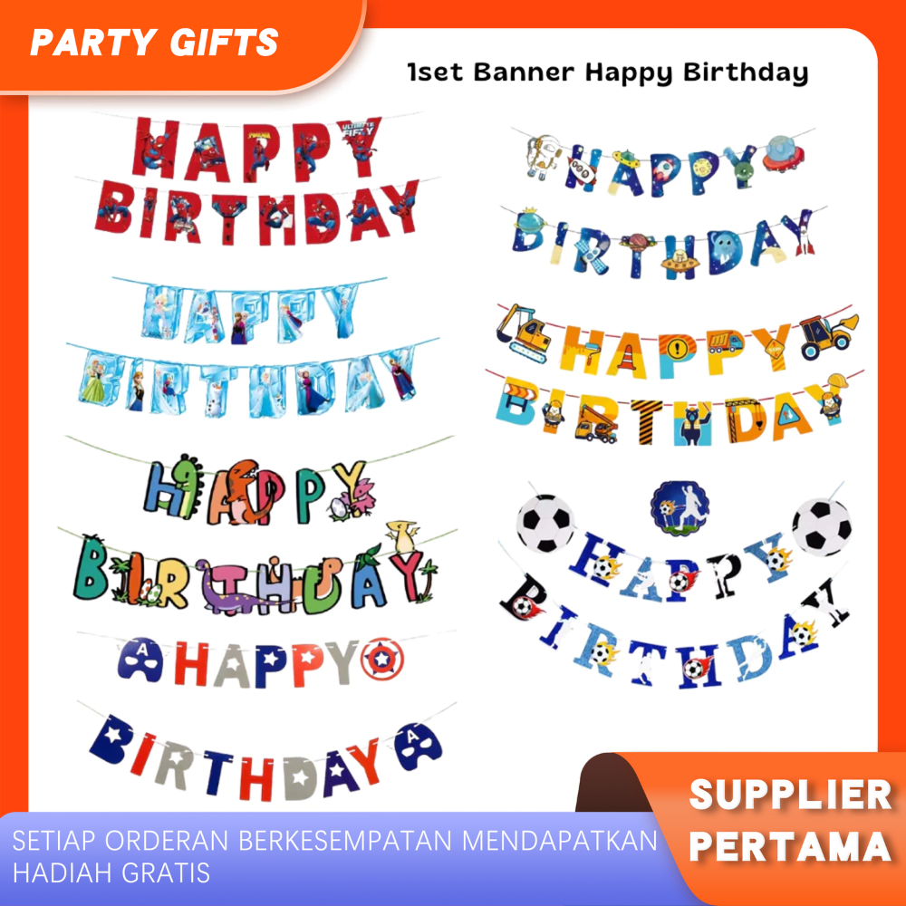 Banner Happy Birthday Karakter Set Dekorasi Ulang Tahun Anak